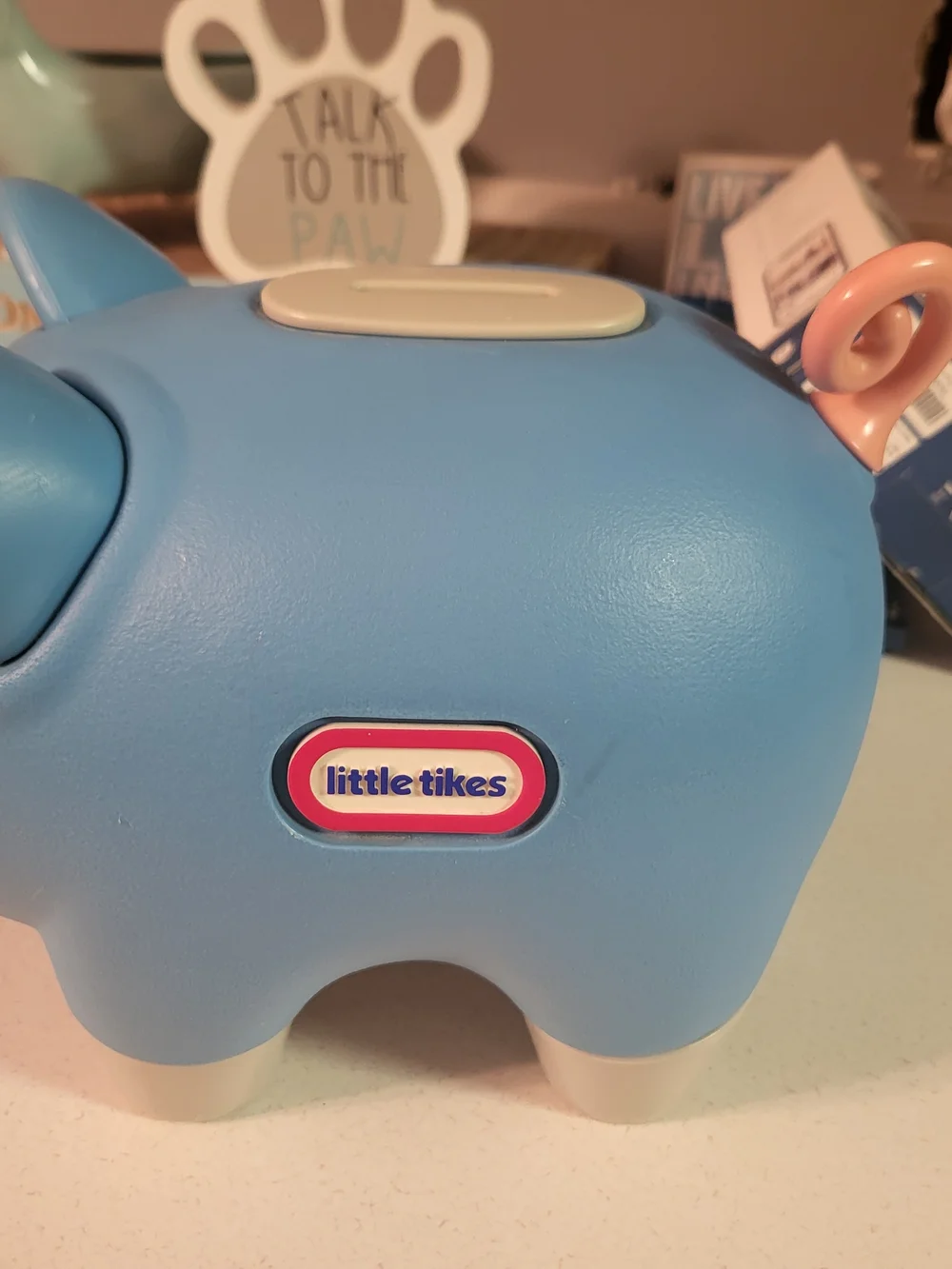 Vintage Little Tikes Blue Piggy Bank Toy Coin Bank for Coins pig curly tail